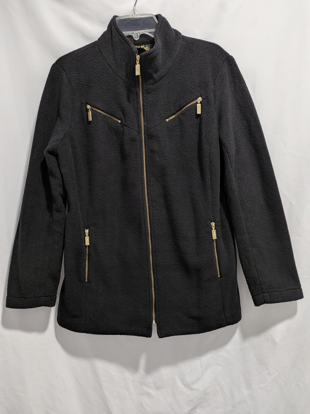 Bob Mackie Black Fleece Jacket with Gold Hardware